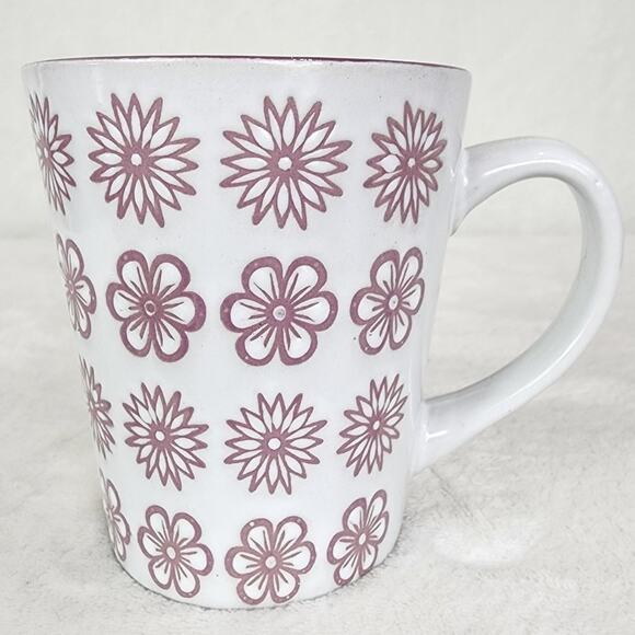 Graydon Hall Mug Purple Flower Allover Embossed in Plum Purple And White. EUC - Picture 1 of 7